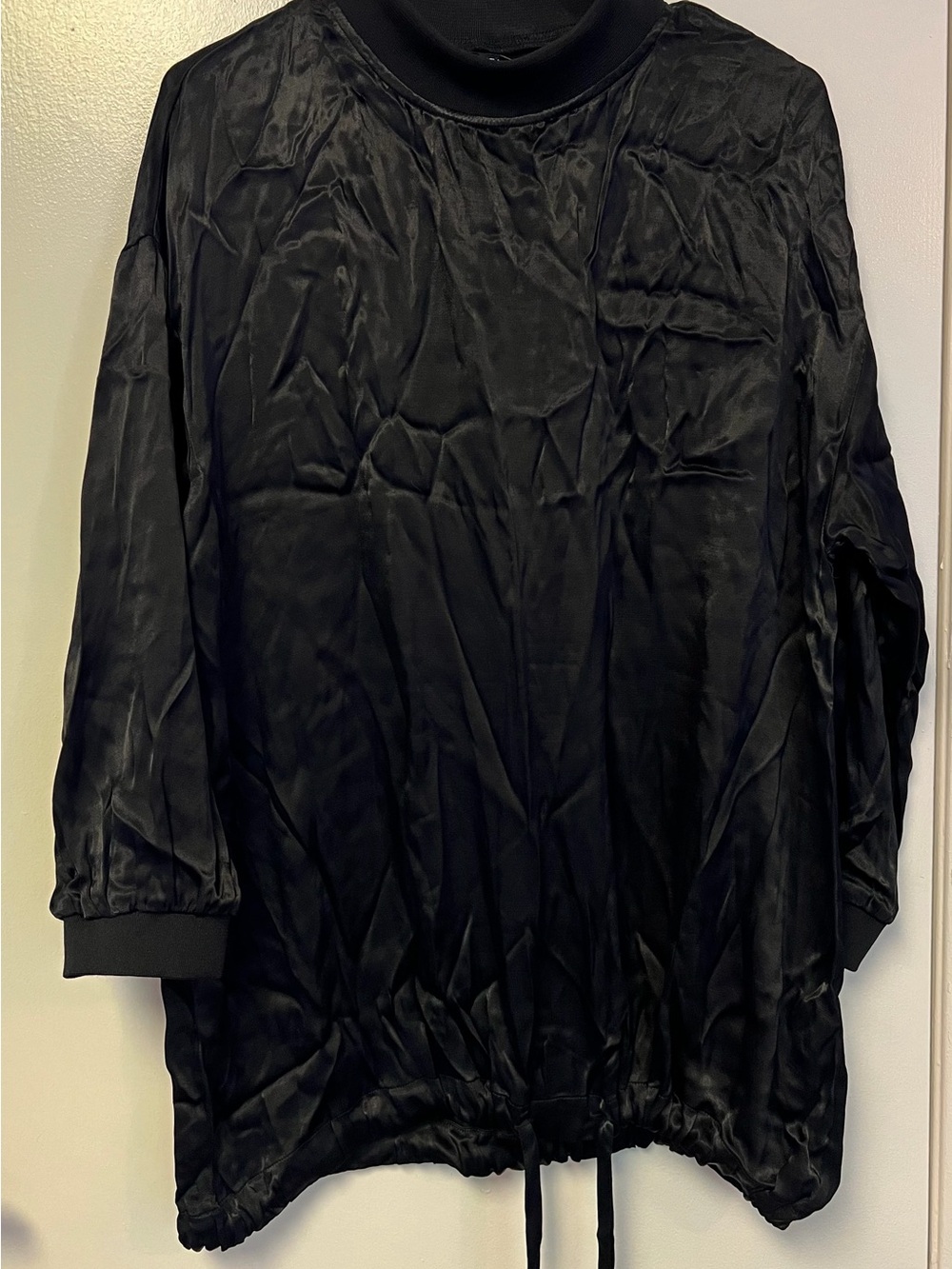 Zara Black Satin Pullover Top with Drawstring Hem